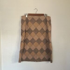 Vintage Gemini Light Academia Tan and Brown Argyle Midi Pencil Skirt Sz 14 Wom